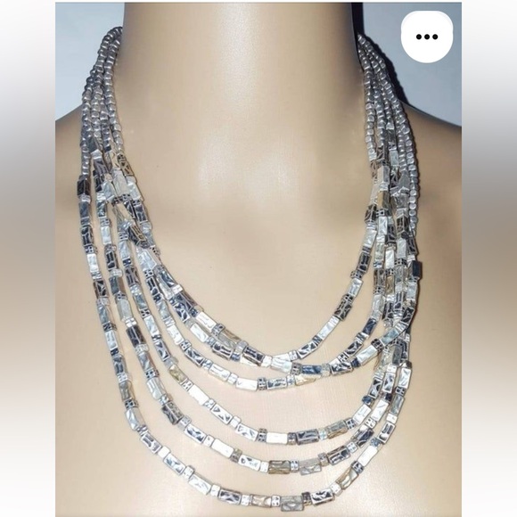 🌹Chico’s multi strand silver tone necklace, contrasting tones, adjustable chain - Picture 1 of 10